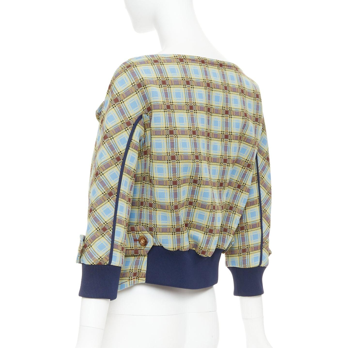 PRADA 2017 Runway blue green check patch drape collar jacket IT38 XS in vendita 1