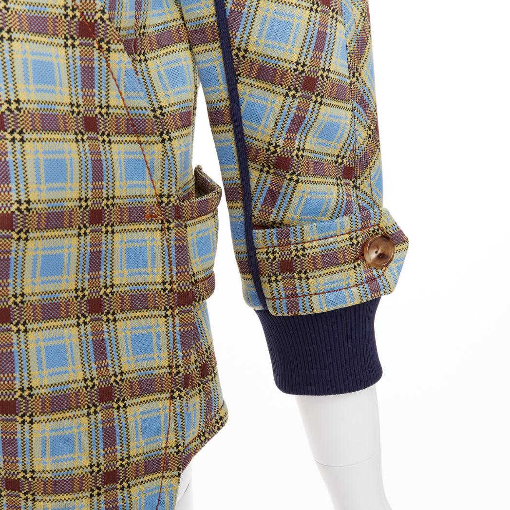 PRADA 2017 Runway blue green check patch drape collar jacket IT38 XS in vendita 2