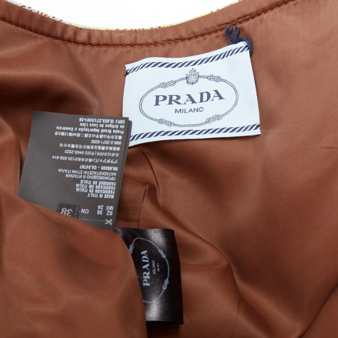 PRADA 2017 Runway blue green check patch drape collar jacket IT38 XS in vendita 3