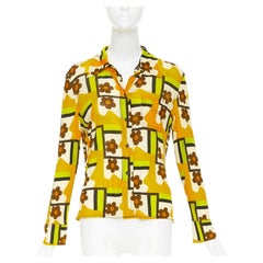 PRADA 2017 Runway green orange Mod graphic floral print viscose shirt IT40 S