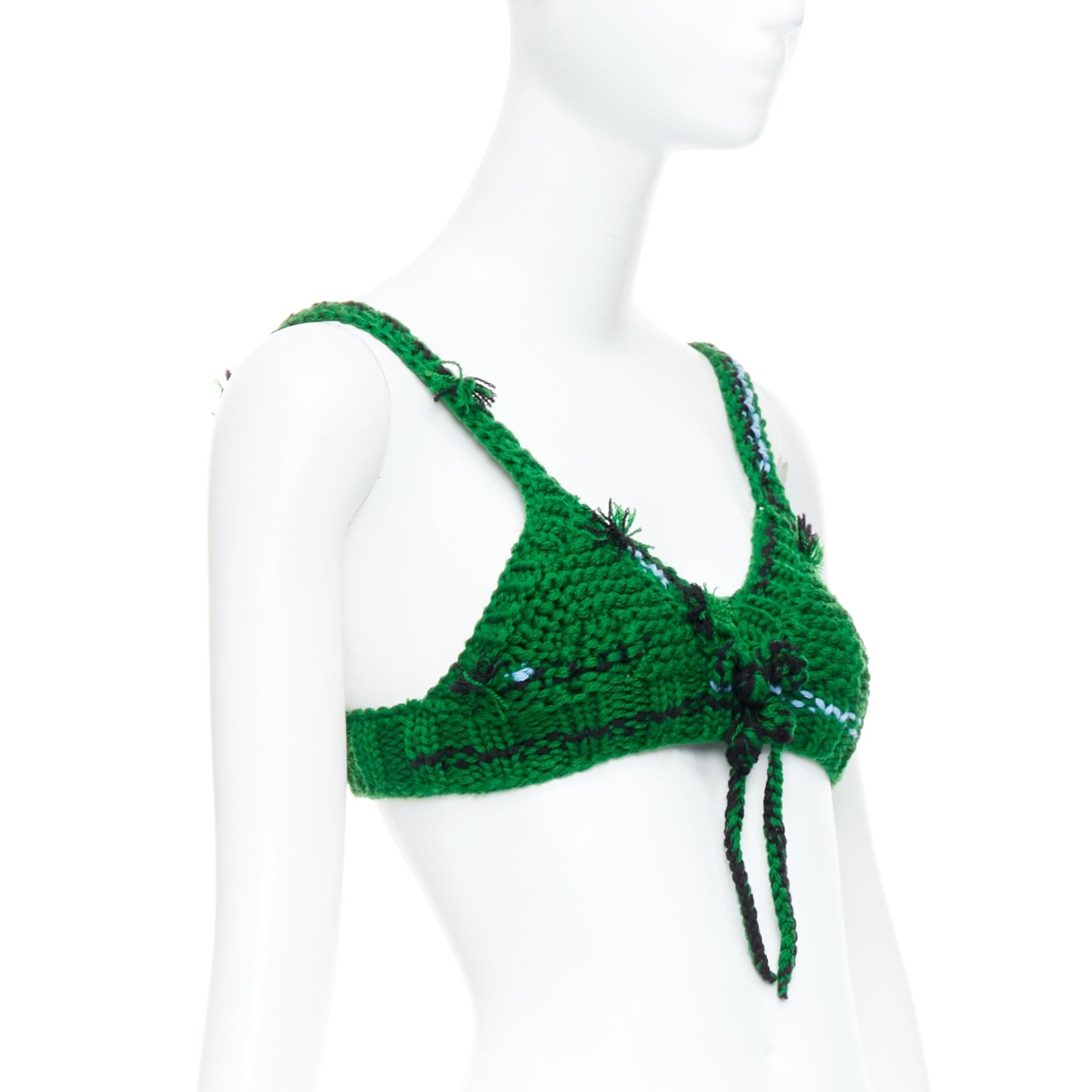 Green PRADA 2017 Runway green virgin wool bow front crochet bra top IT38 XS