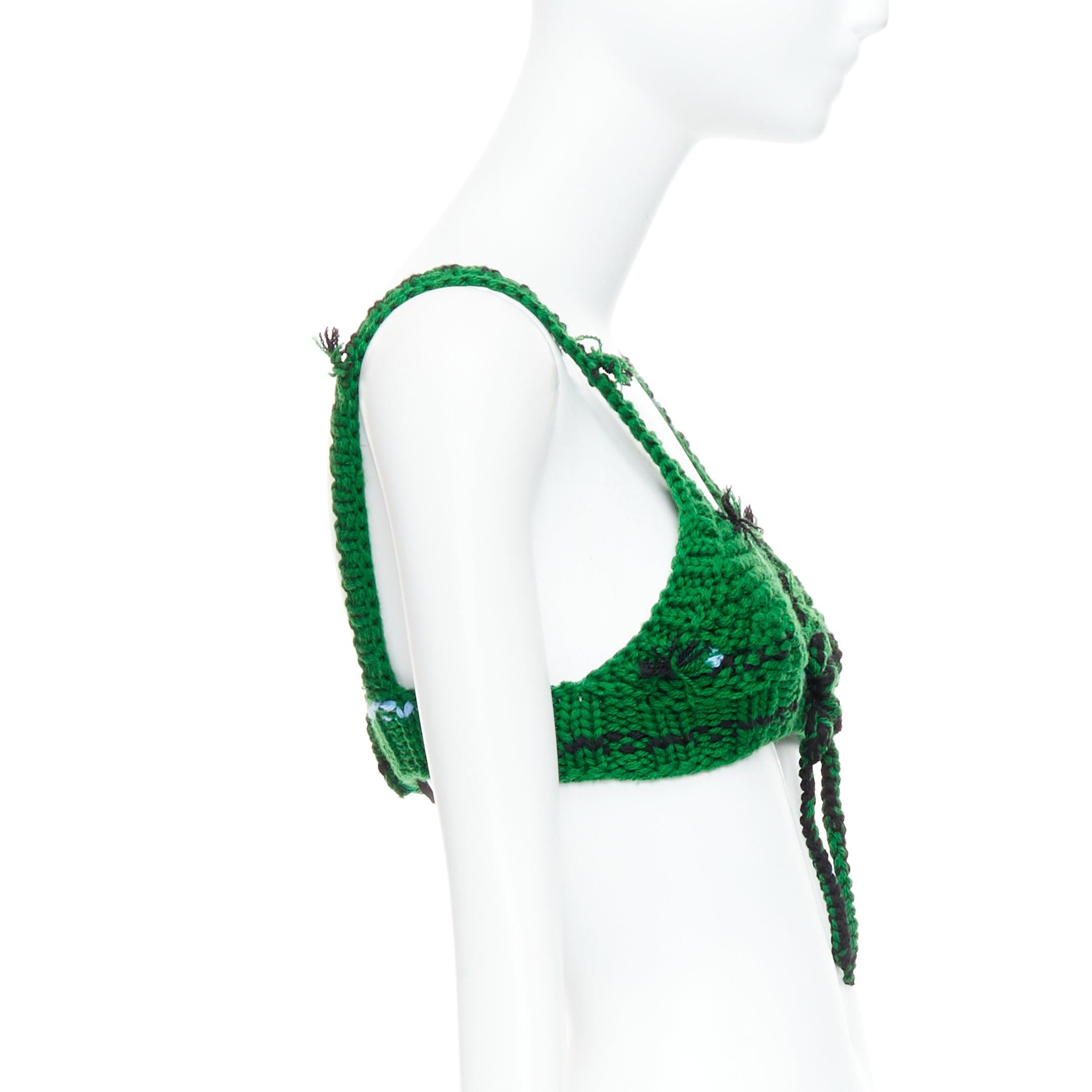 PRADA 2017 Runway green virgin wool bow front crochet bra top IT38 XS In New Condition In Hong Kong, NT