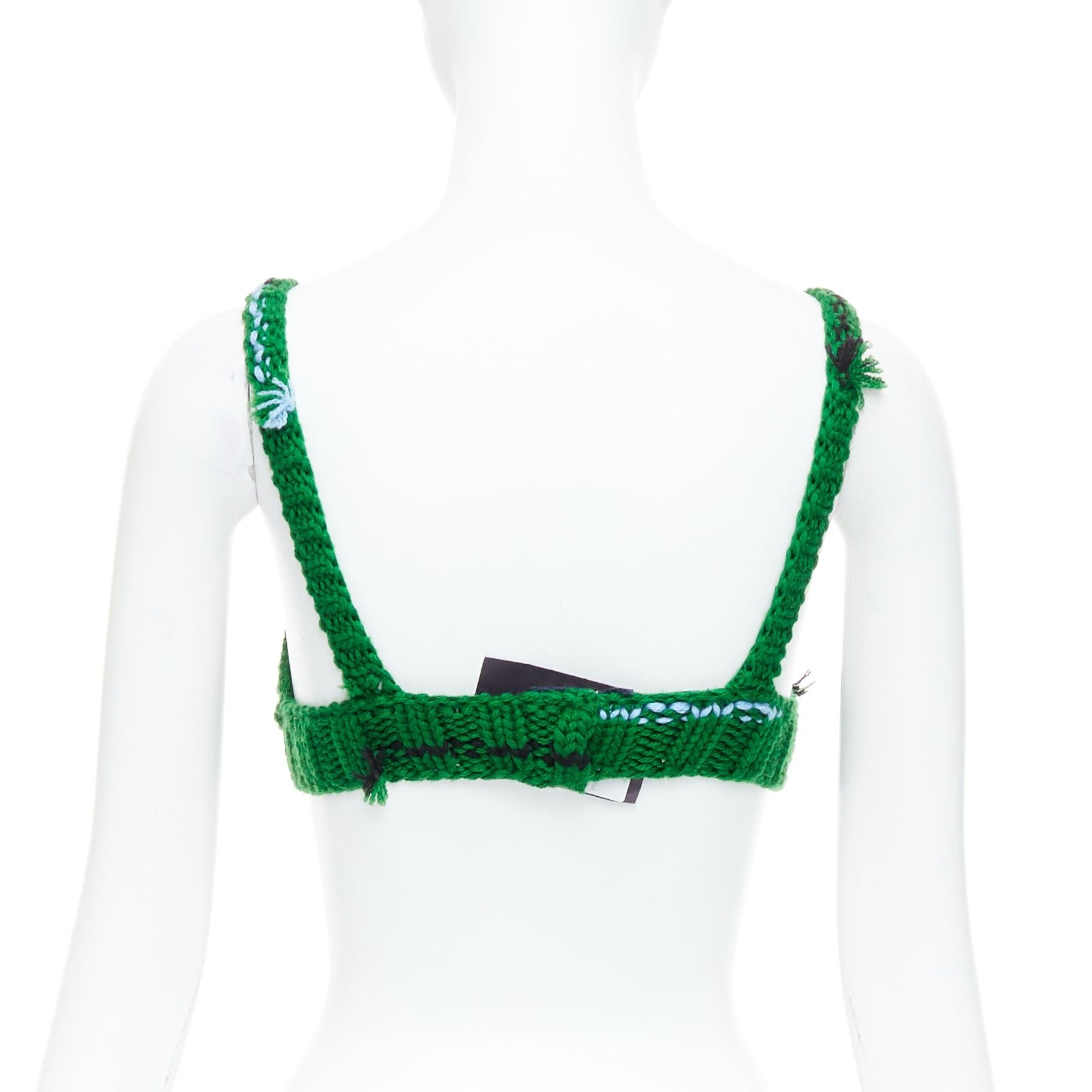 Women's PRADA 2017 Runway green virgin wool bow front crochet bra top IT38 XS