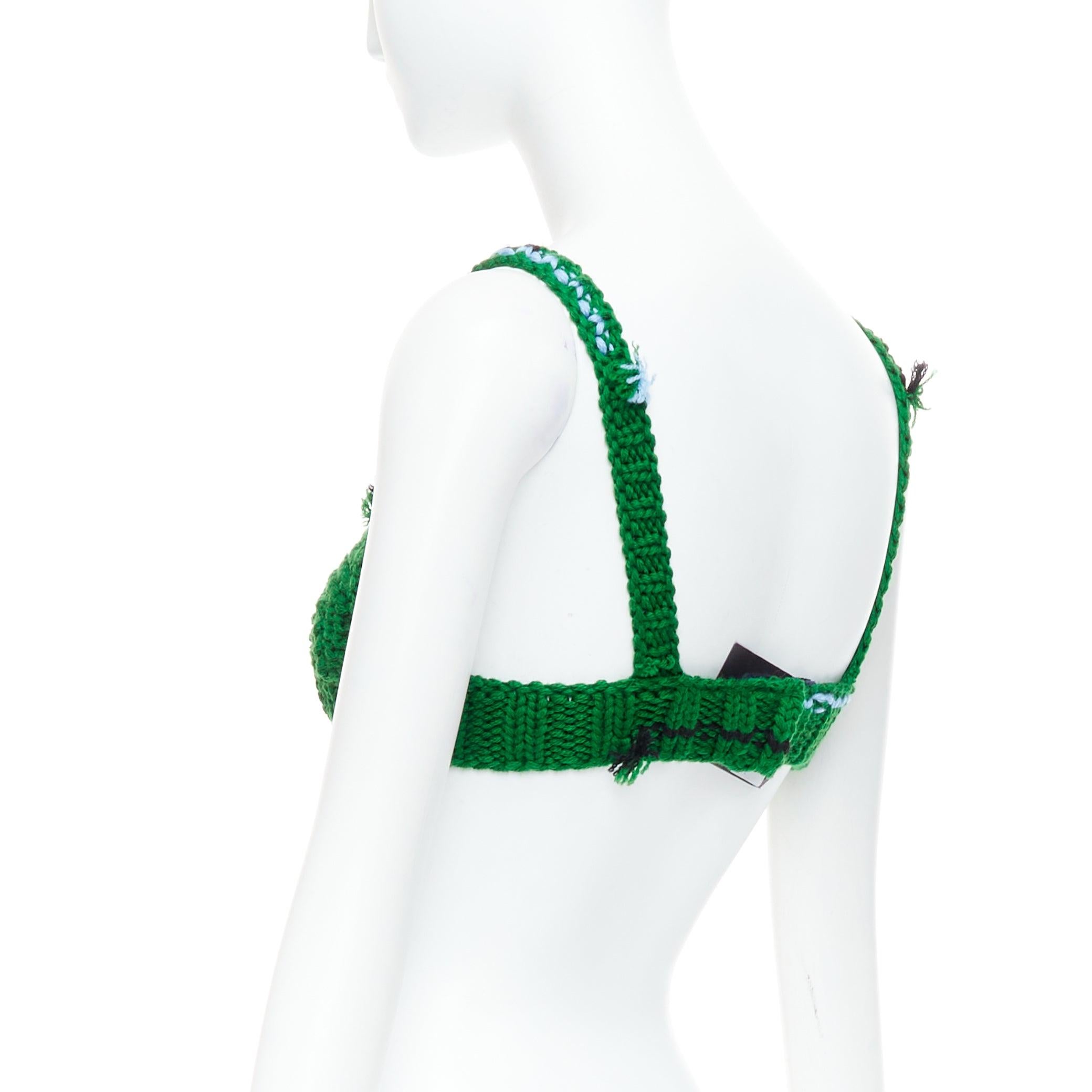 PRADA 2017 Runway green virgin wool bow front crochet bra top IT38 XS 1