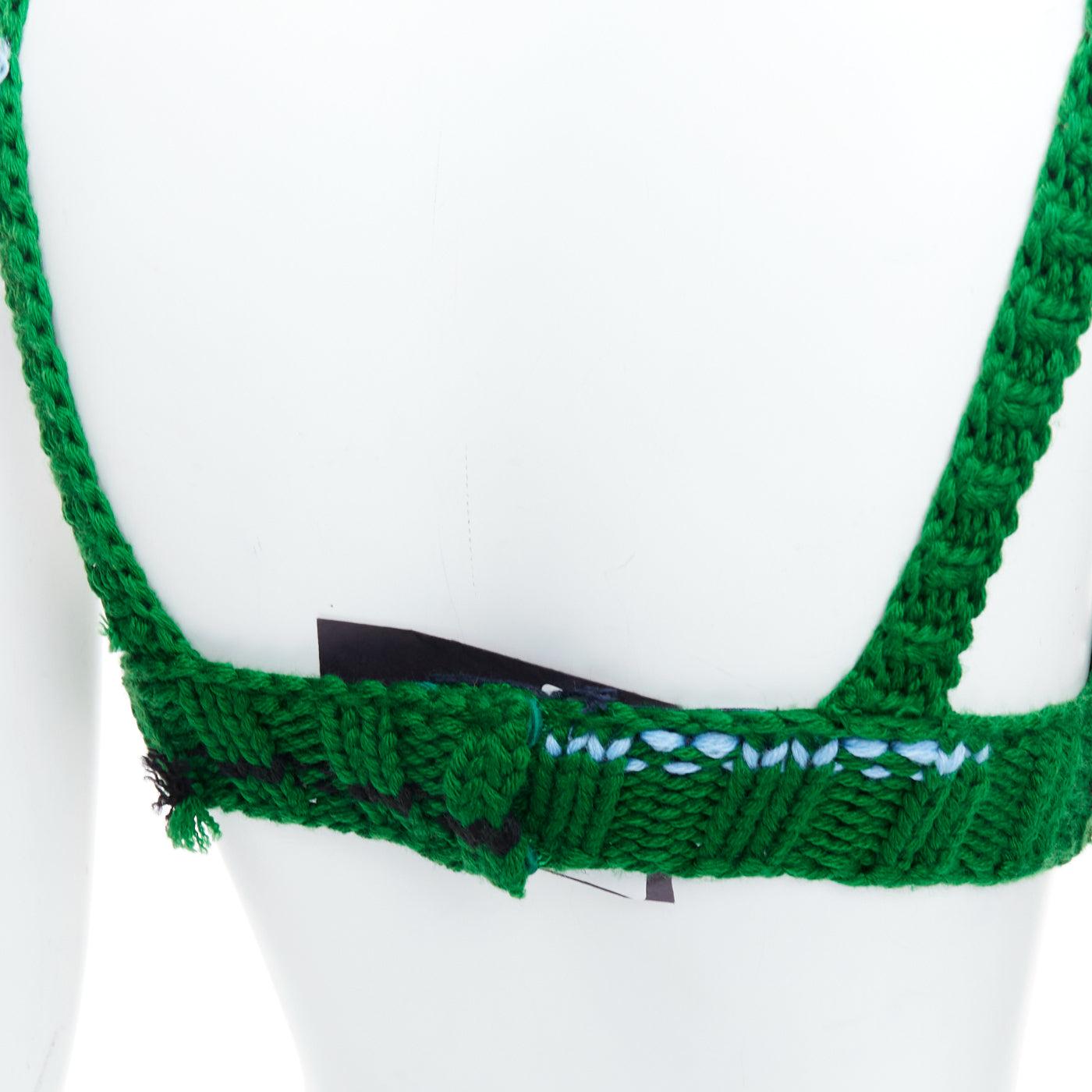 PRADA 2017 Runway green virgin wool bow front crochet bra top IT38 XS 2