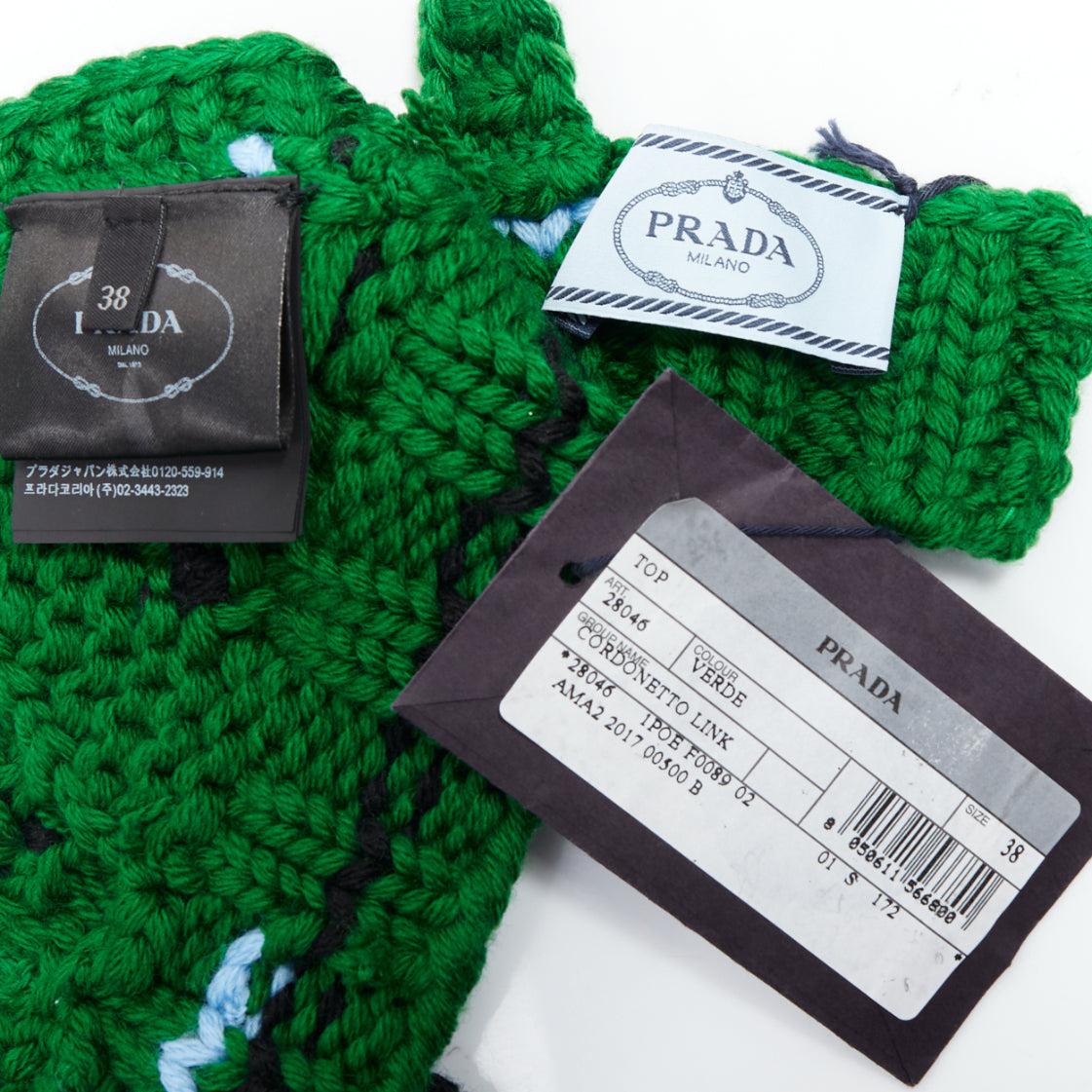 PRADA 2017 Runway green virgin wool bow front crochet bra top IT38 XS 3