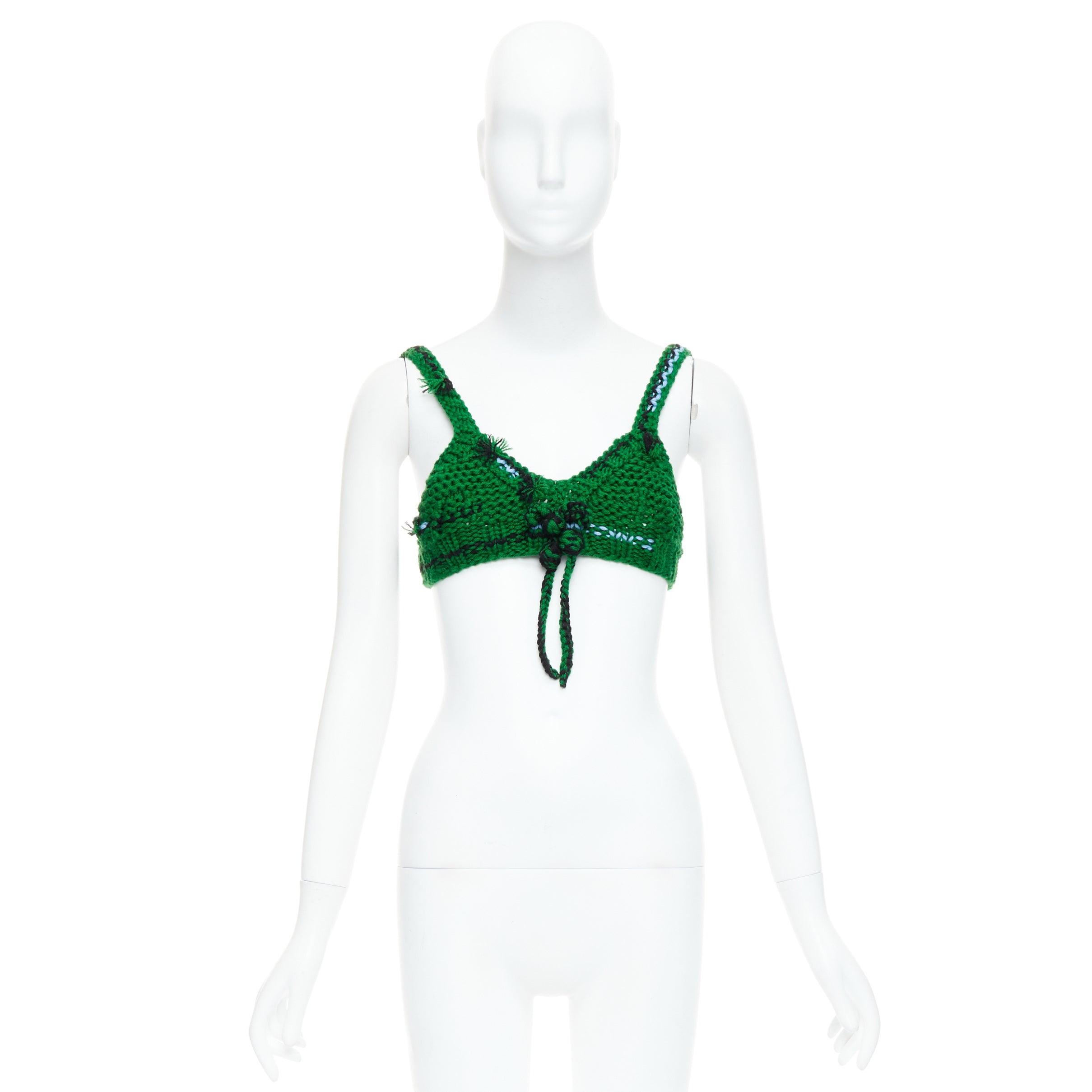 PRADA 2017 Runway green virgin wool bow front crochet bra top IT38 XS 4