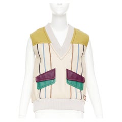 PRADA 2017 Runway leather colorblocked geometric pocket sweater vest IT36 XXS