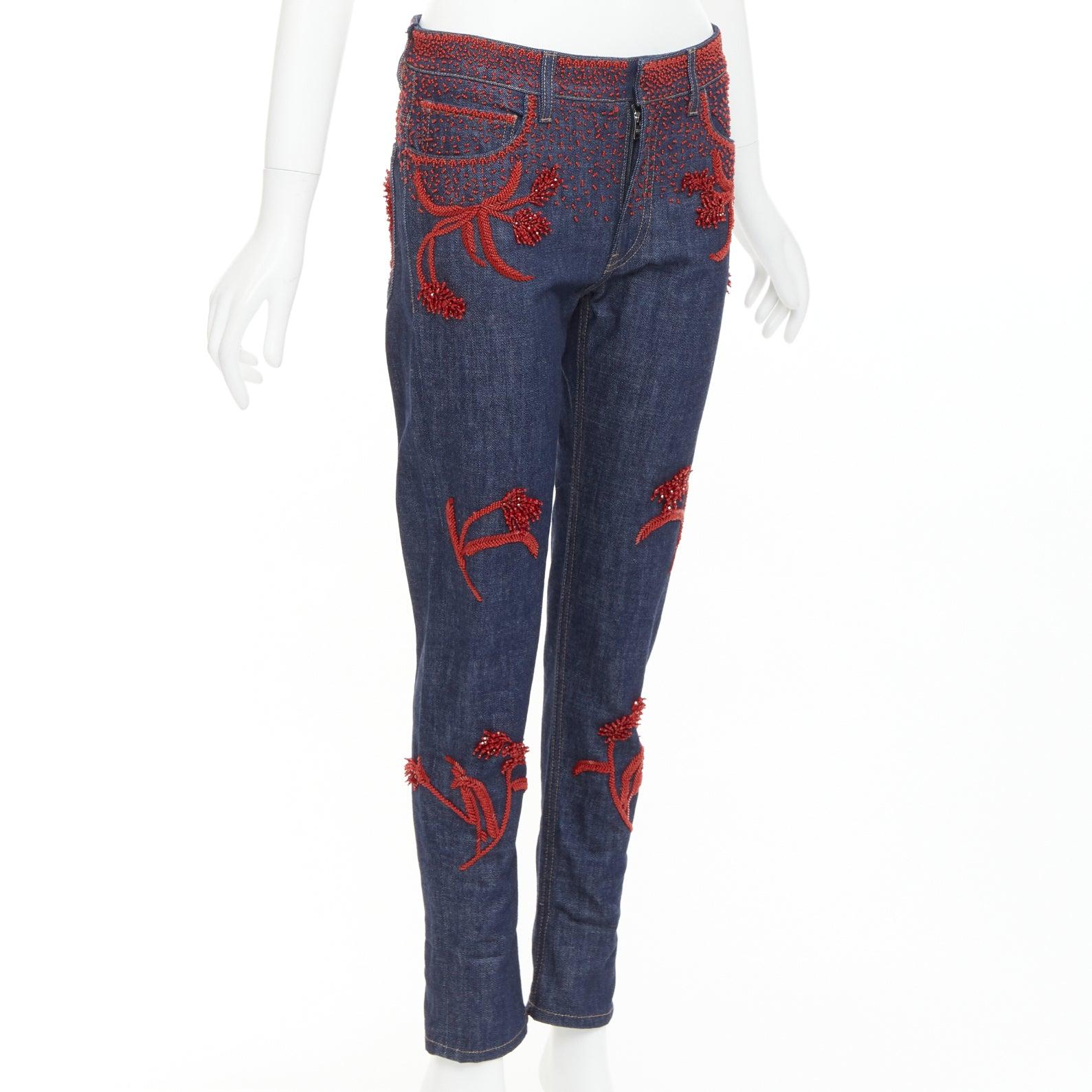 PRADA 2017 Runway rot Perlen florale Verzierung gerade Bein abgeschnitten Jeans 25