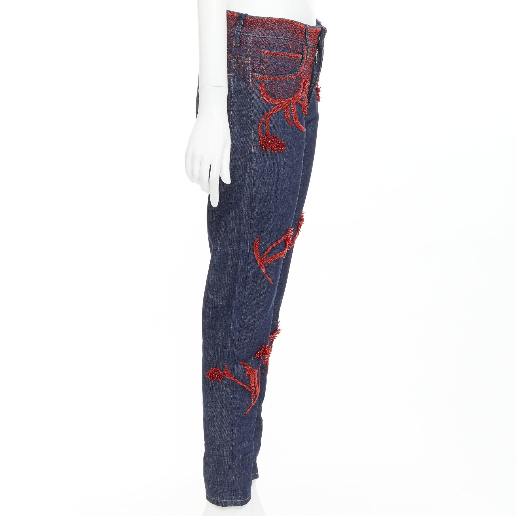 PRADA 2017 Runway rot Perlen florale Verzierung gerade Bein abgeschnitten Jeans 25