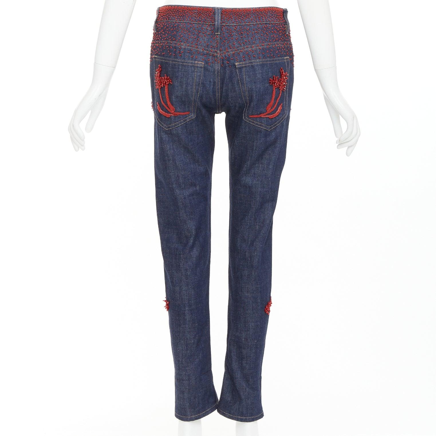 PRADA 2017 Runway rot Perlen florale Verzierung gerade Bein abgeschnitten Jeans 25