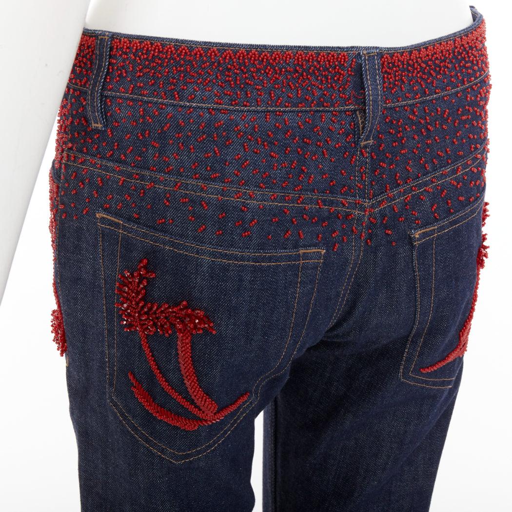 PRADA 2017 Runway rot Perlen florale Verzierung gerade Bein abgeschnitten Jeans 25