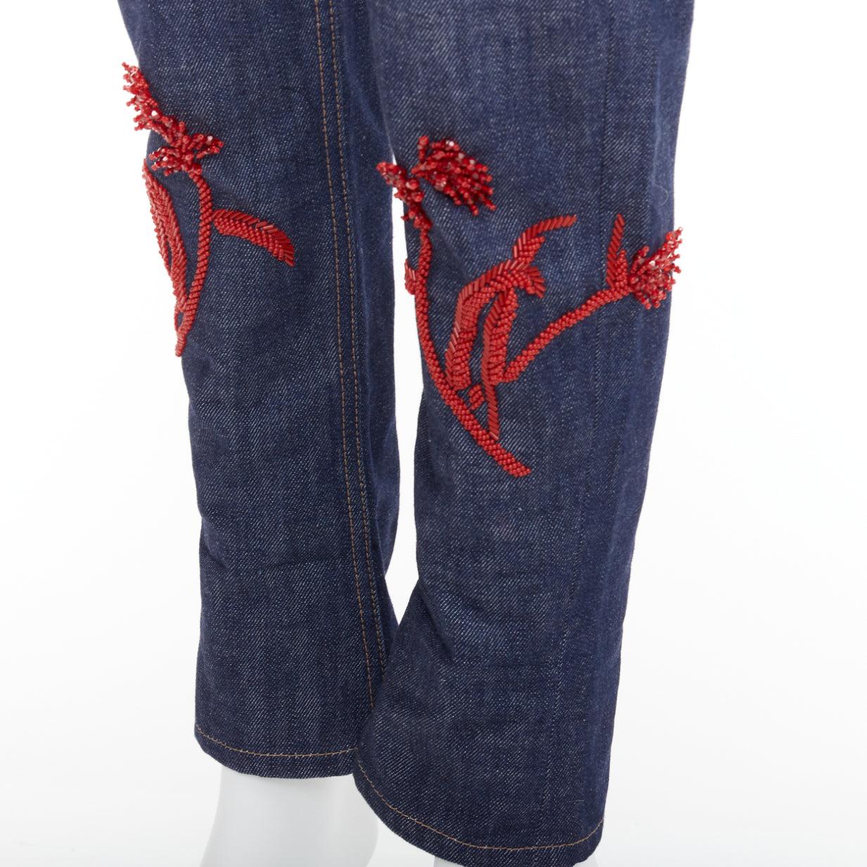 PRADA 2017 Runway rot Perlen florale Verzierung gerade Bein abgeschnitten Jeans 25