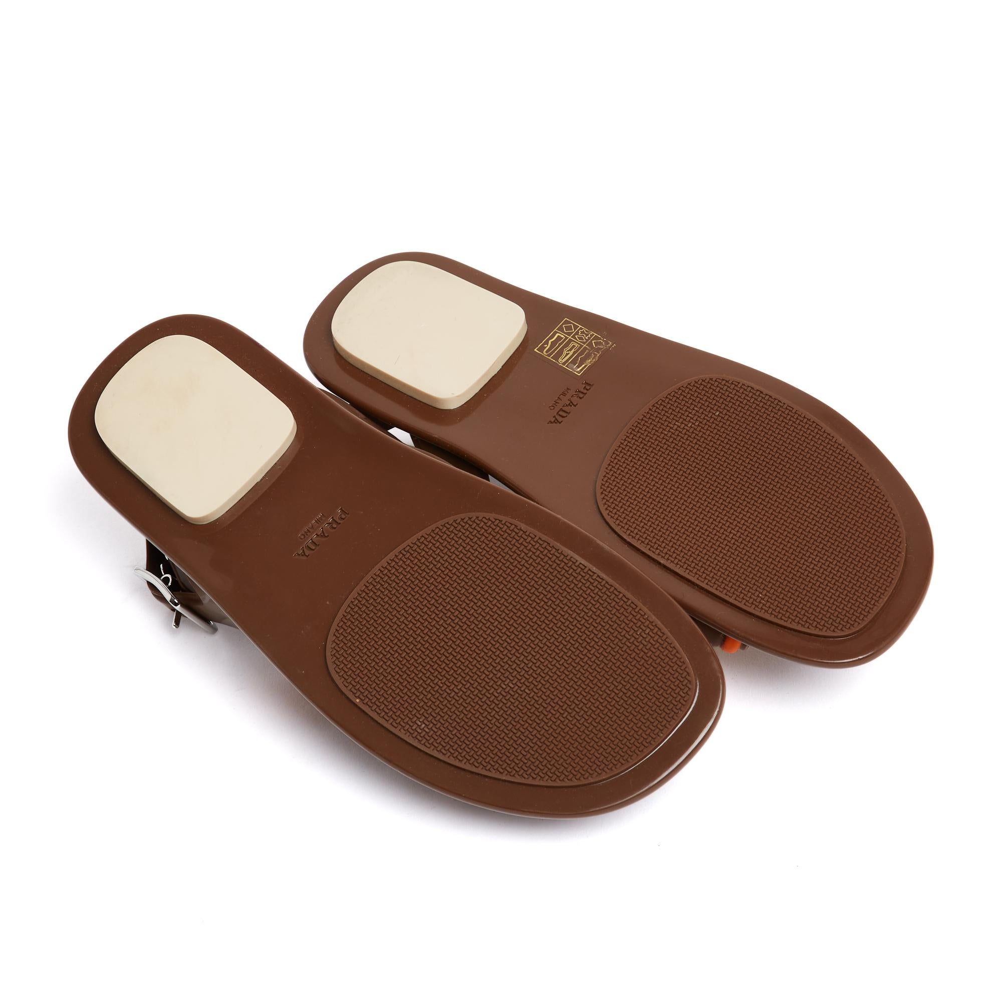 Prada 2017 Sandales Fleurs EU38 Brown Plastic Sandals Flats Shoes UK5 US7.5 For Sale 1