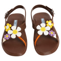 Prada 2017 Sandales Fleurs EU38 Brown Plastic Sandals Flats Shoes UK5 US7.5