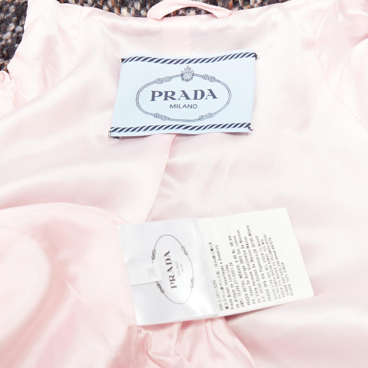 PRADA 2017 cappotto lungo in tweed di lana maculato con perline rosse IT38 XS in vendita 5