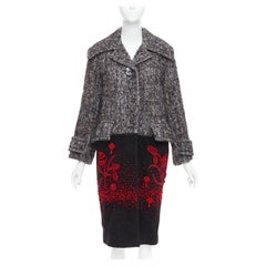 PRADA 2017 speckled wool tweed red bead embellishment hem long coat IT38 XS