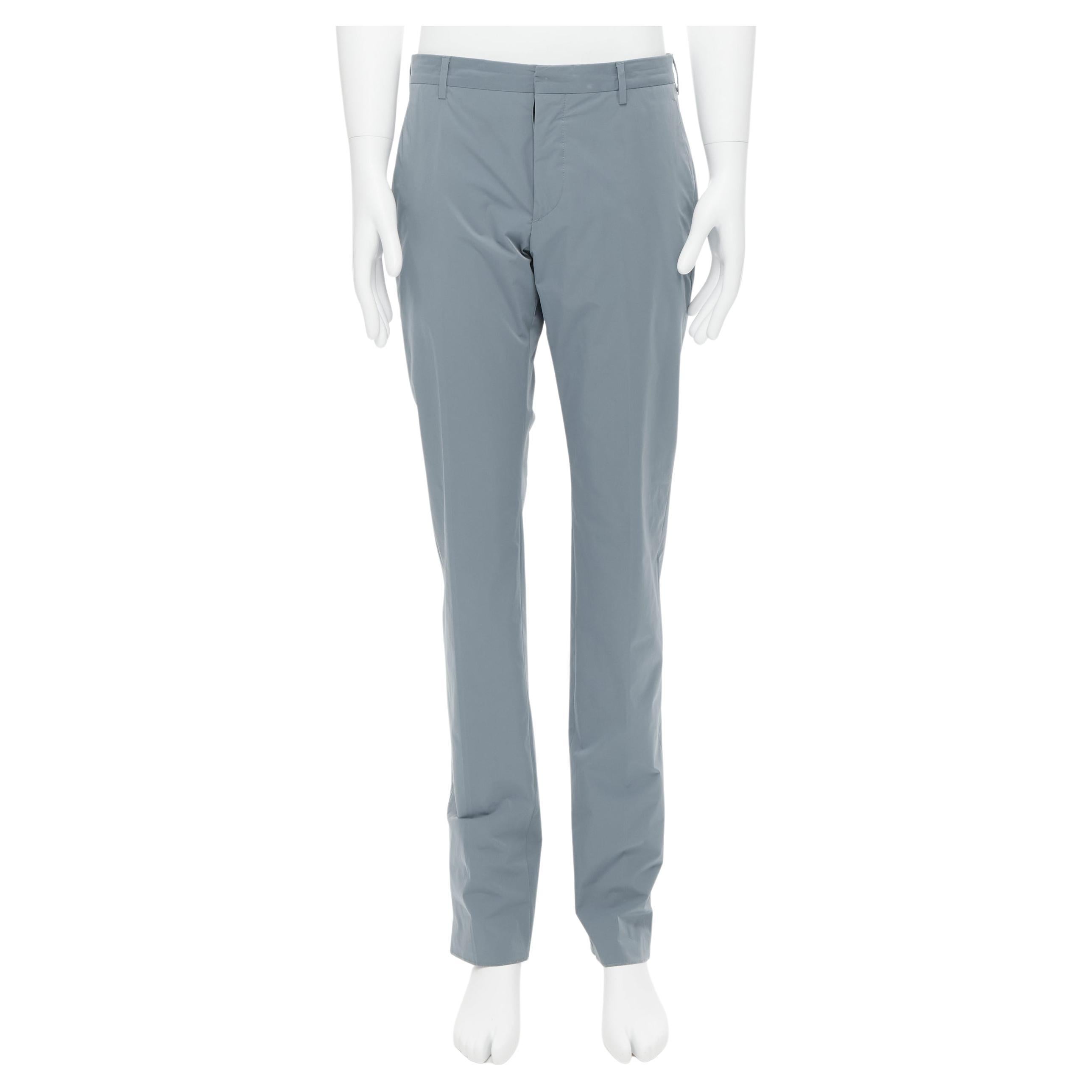 PRADA 2017 teal blue polyester blend logo tag back pocket trousers pants IT48 M