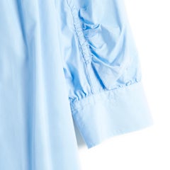 Prada 2017 Top Coton Bleu Pastel FR40 Baby Blue Poplin Ascot Shirt UK12 US10