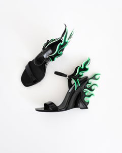 Prada 2018 Black and Green Flame Wedges (37)