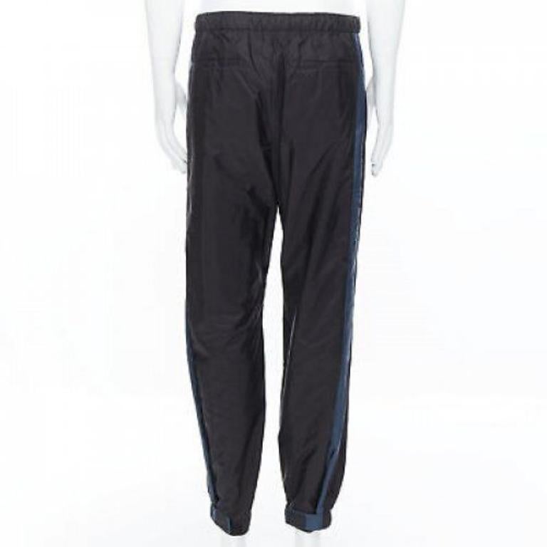 PRADA 2018 noir bleu pantalon de survêtement en gabardine à bandes latérales en nylon L Pour femmes en vente