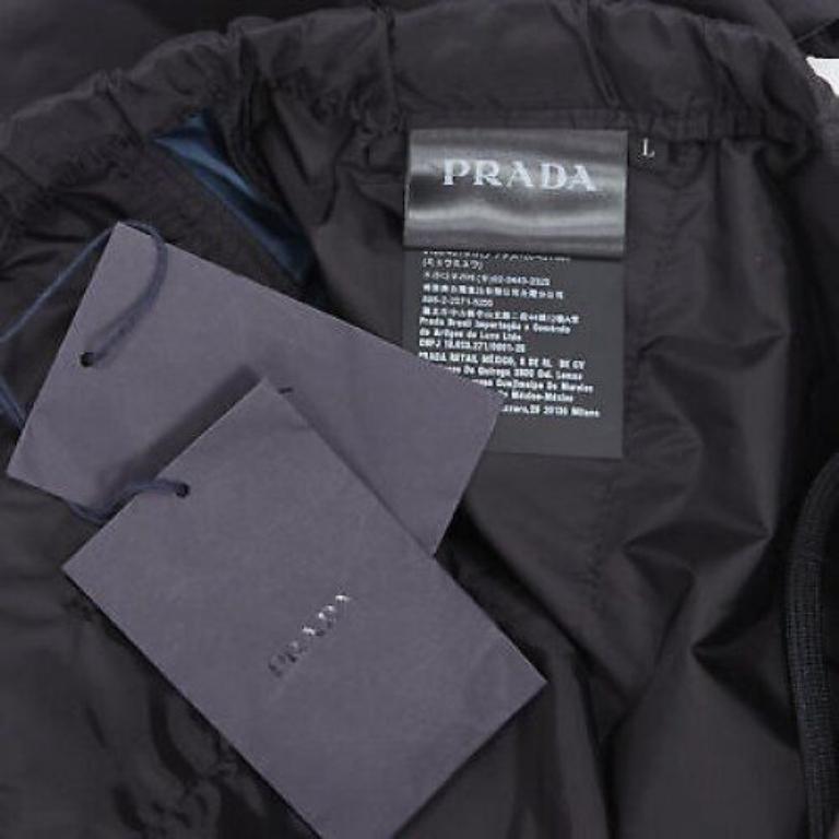 PRADA 2018 noir bleu pantalon de survêtement en gabardine à bandes latérales en nylon L en vente 4