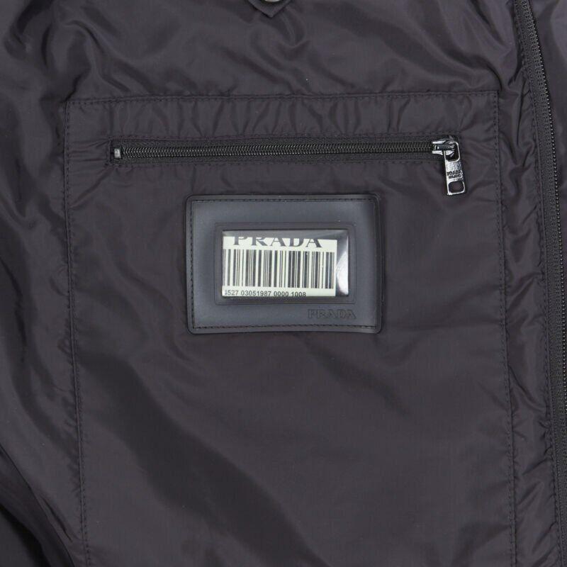 PRADA 2018 black nylon triangle rubber logo detail padded jacket IT50 L For Sale 6