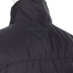 PRADA 2018 black nylon triangle rubber logo detail padded jacket IT50 L