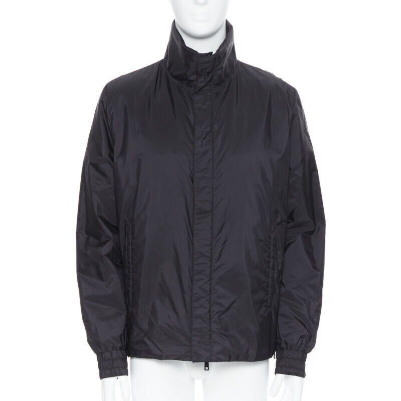 Black PRADA 2018 black nylon triangle rubber logo detail padded jacket IT50 L For Sale