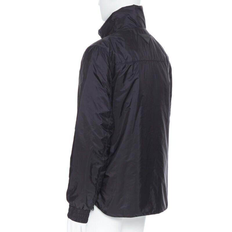 PRADA 2018 black nylon triangle rubber logo detail padded jacket IT50 L For Sale 2