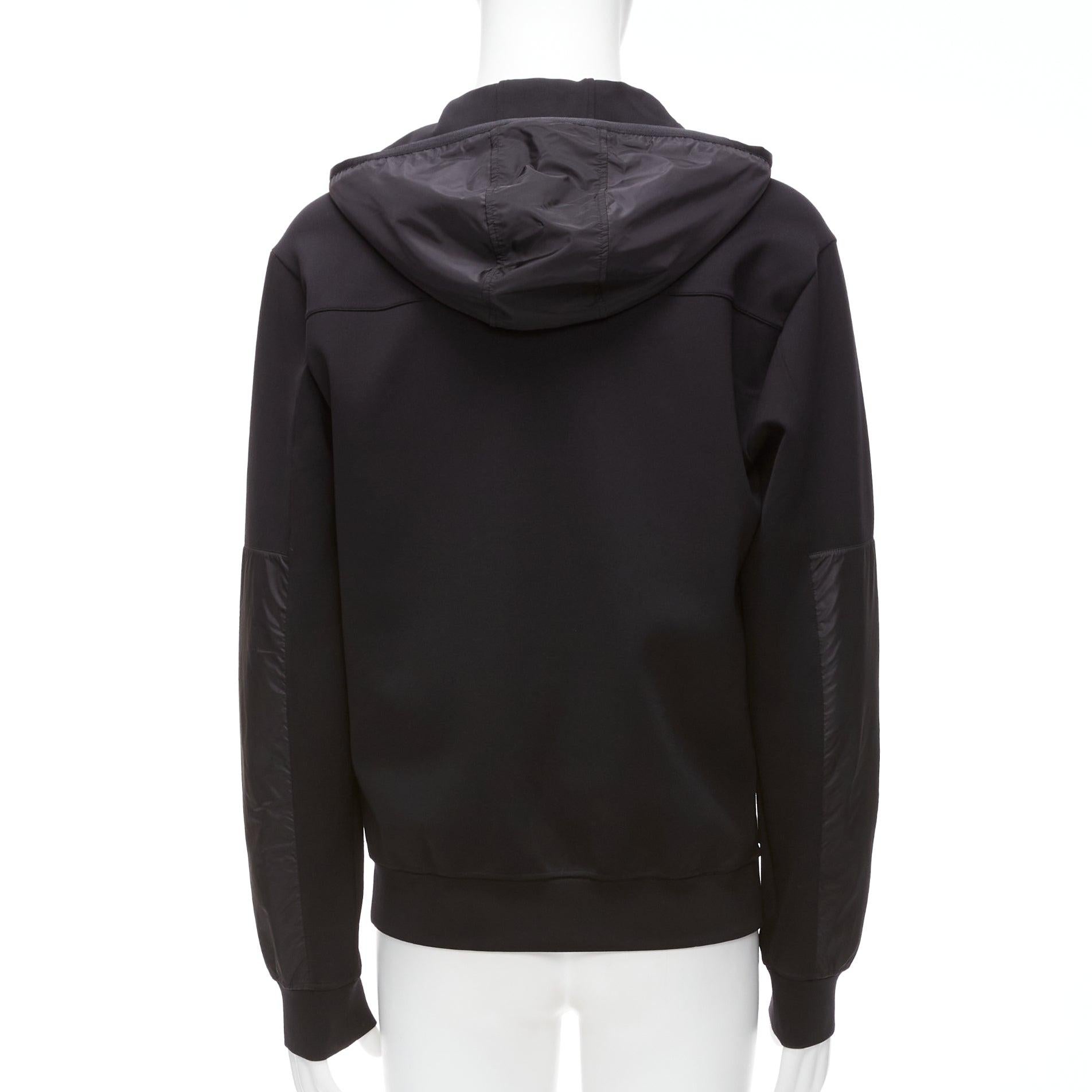 PRADA 2018 black technical jersey fabric nylon panelled sleeve hooded zip up M 1