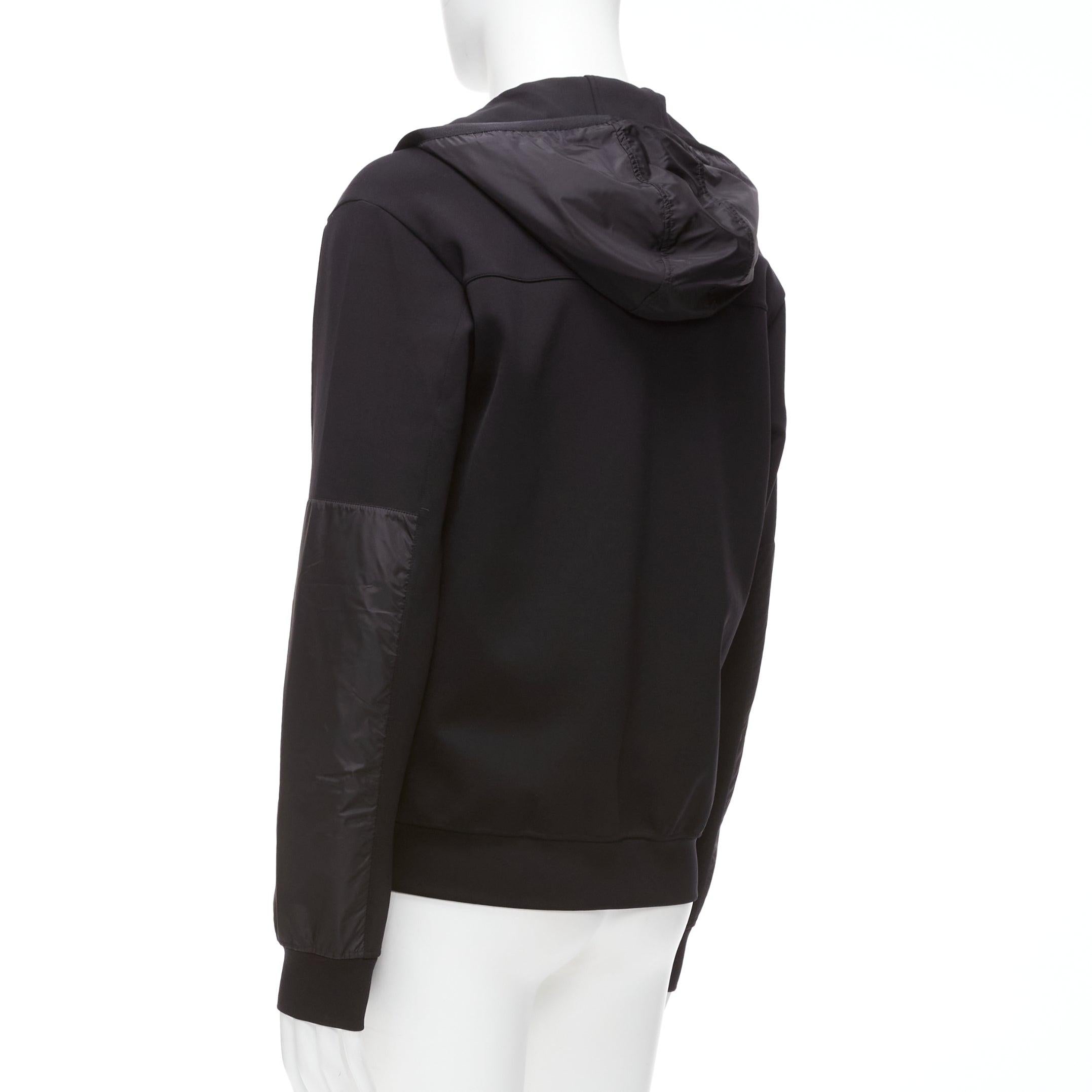 PRADA 2018 black technical jersey fabric nylon panelled sleeve hooded zip up M 2