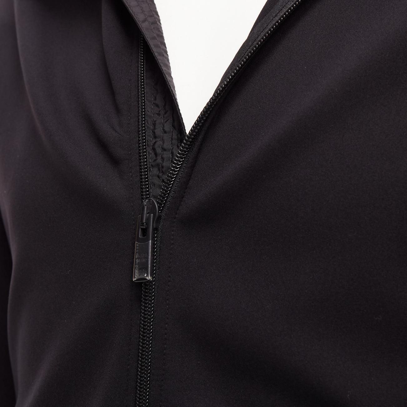 PRADA 2018 black technical jersey fabric nylon panelled sleeve hooded zip up M 3