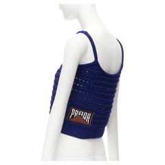 PRADA 2018 blue brown black logo crochet knit cropped tank top IT36 XXS