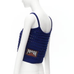 PRADA 2018 blue brown black logo crochet knit cropped tank top IT36 XXS