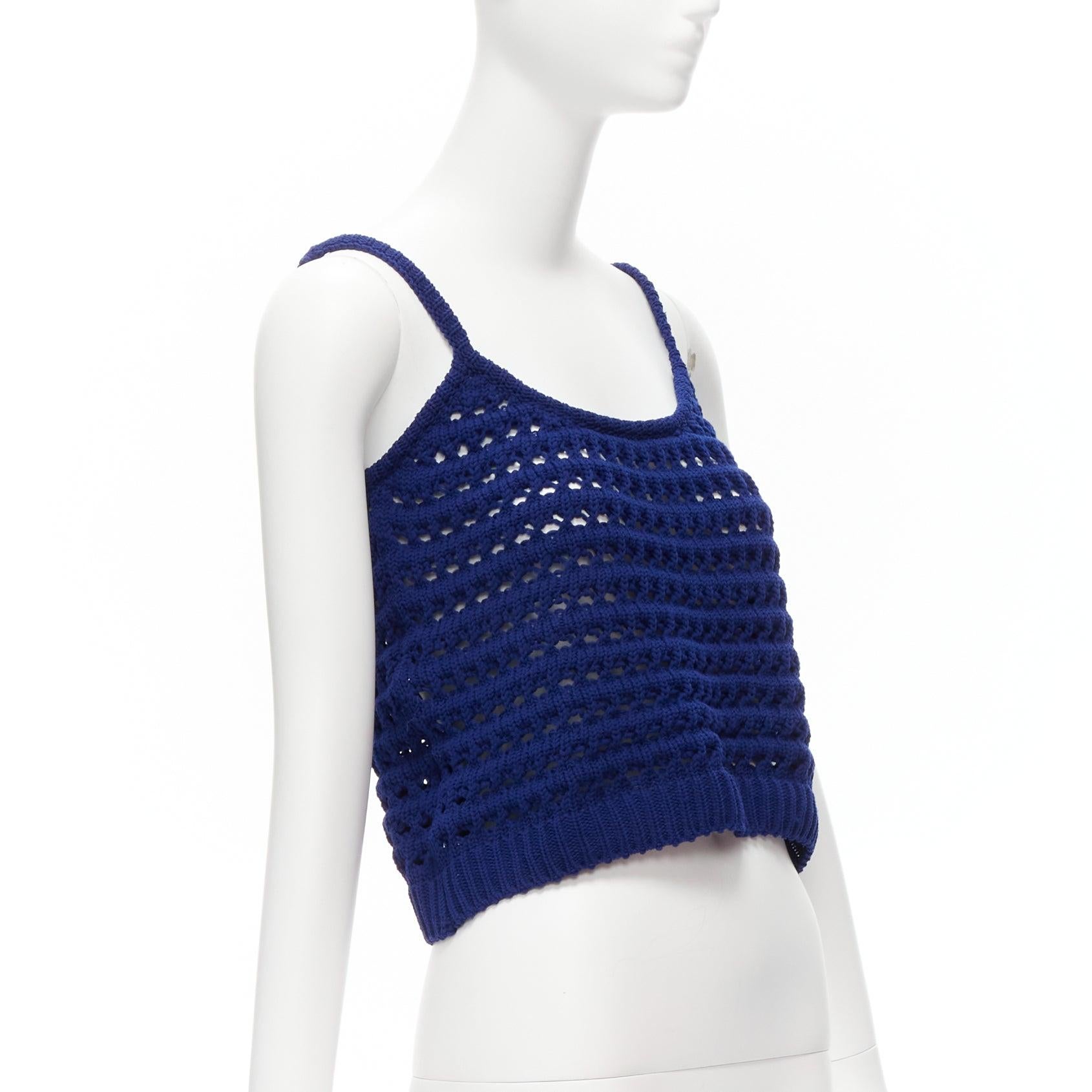 PRADA 2018 blue brown black logo crochet knit cropped tank top IT36 XXS In Excellent Condition For Sale In Hong Kong, NT