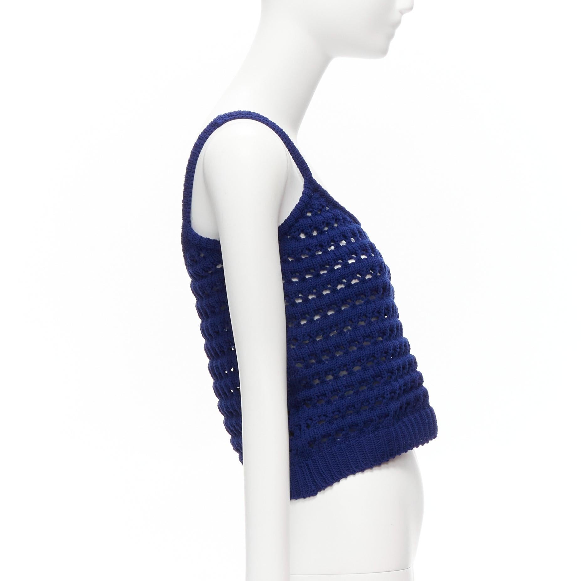 Women's PRADA 2018 blue brown black logo crochet knit cropped tank top IT36 XXS For Sale