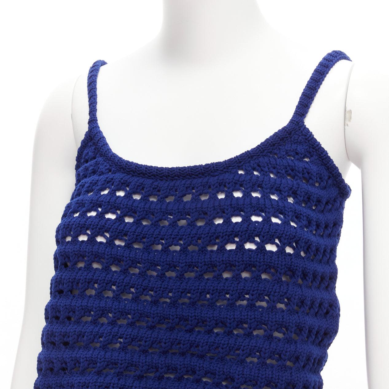 PRADA 2018 blue brown black logo crochet knit cropped tank top IT36 XXS For Sale 2