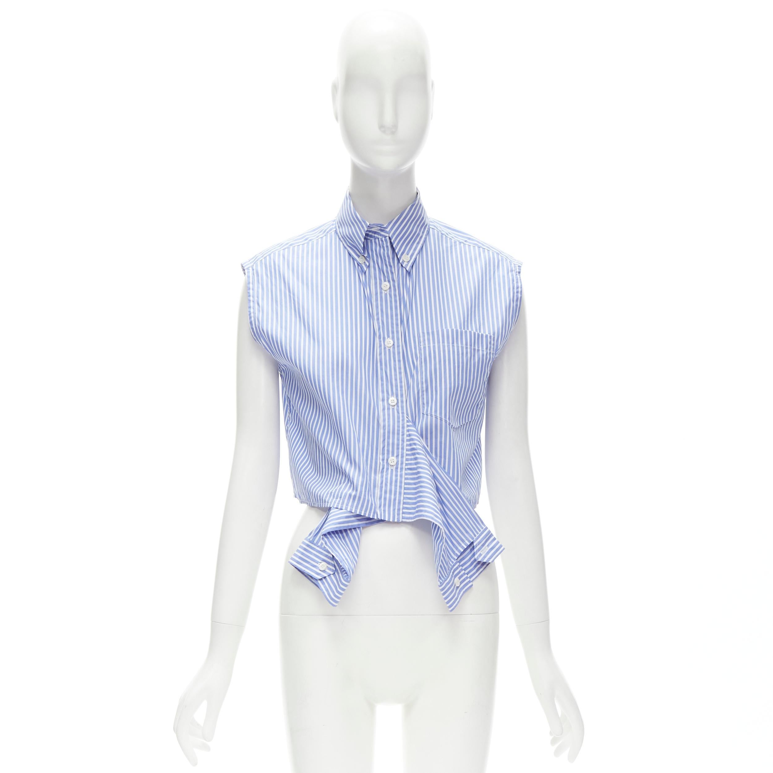 PRADA 2018 blue white striped cotton Comic print deconstructed sleeves vest S 5