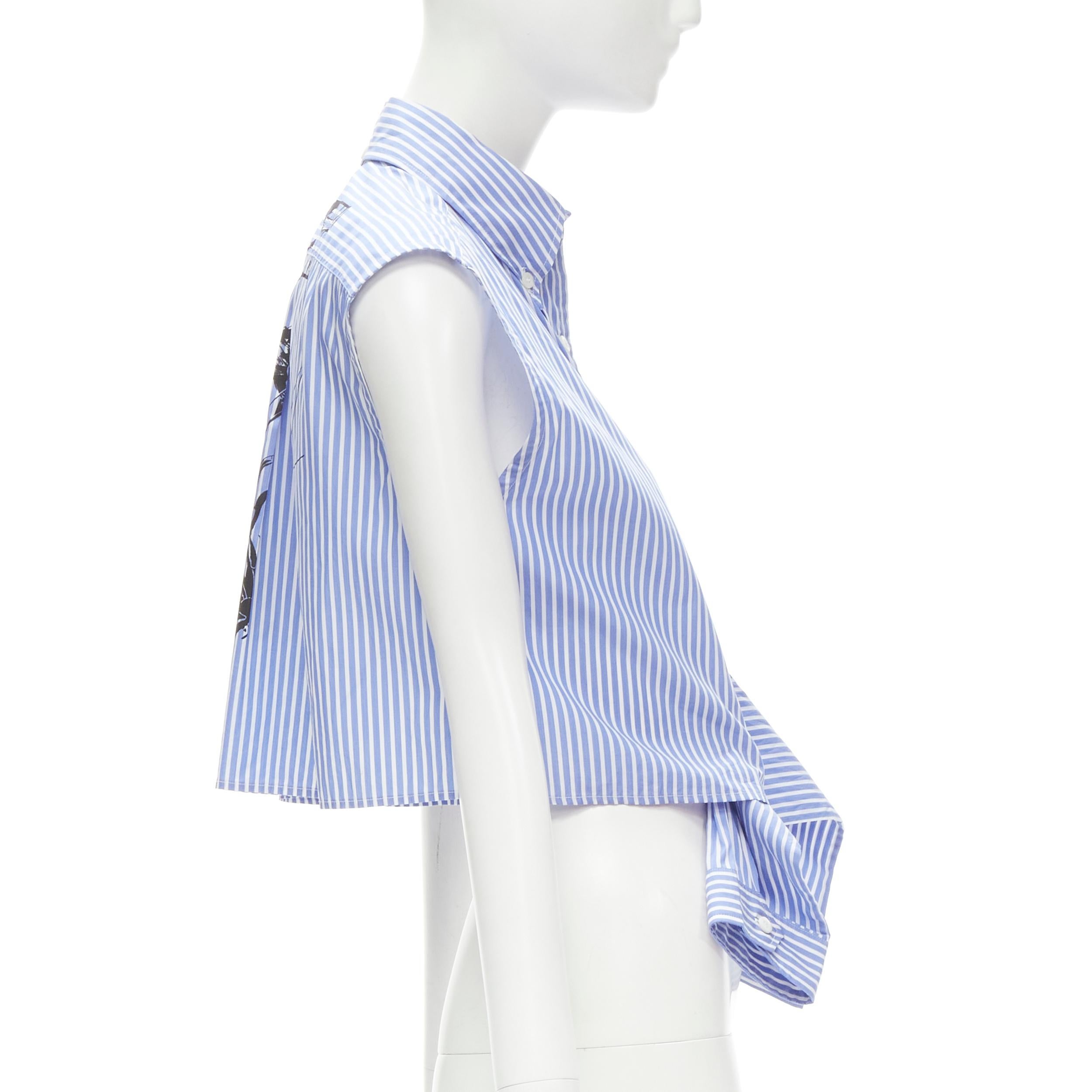 Women's PRADA 2018 blue white striped cotton Comic print deconstructed sleeves vest S