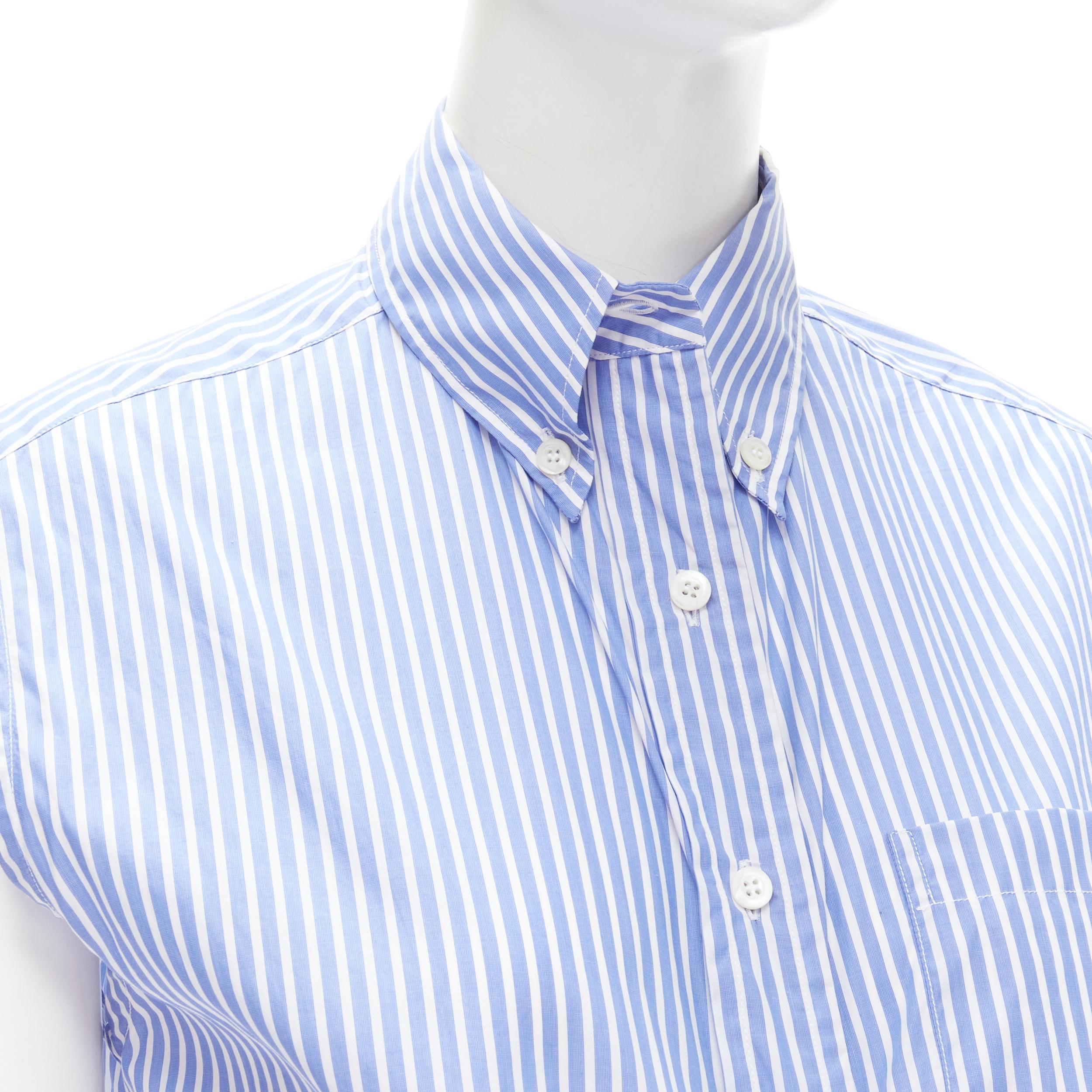 PRADA 2018 blue white striped cotton Comic print deconstructed sleeves vest S 3
