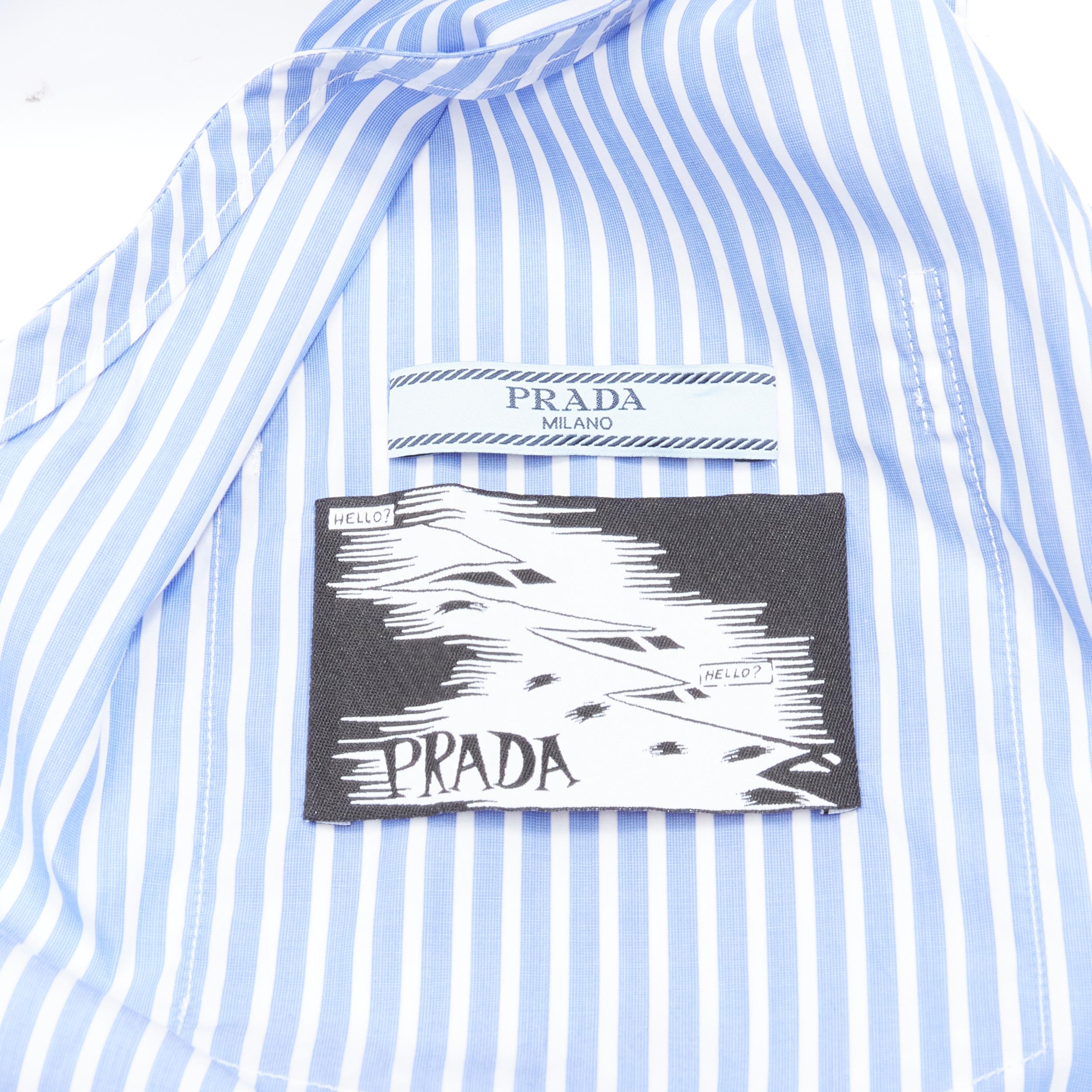 PRADA 2018 blue white striped cotton Comic print deconstructed sleeves vest S 4