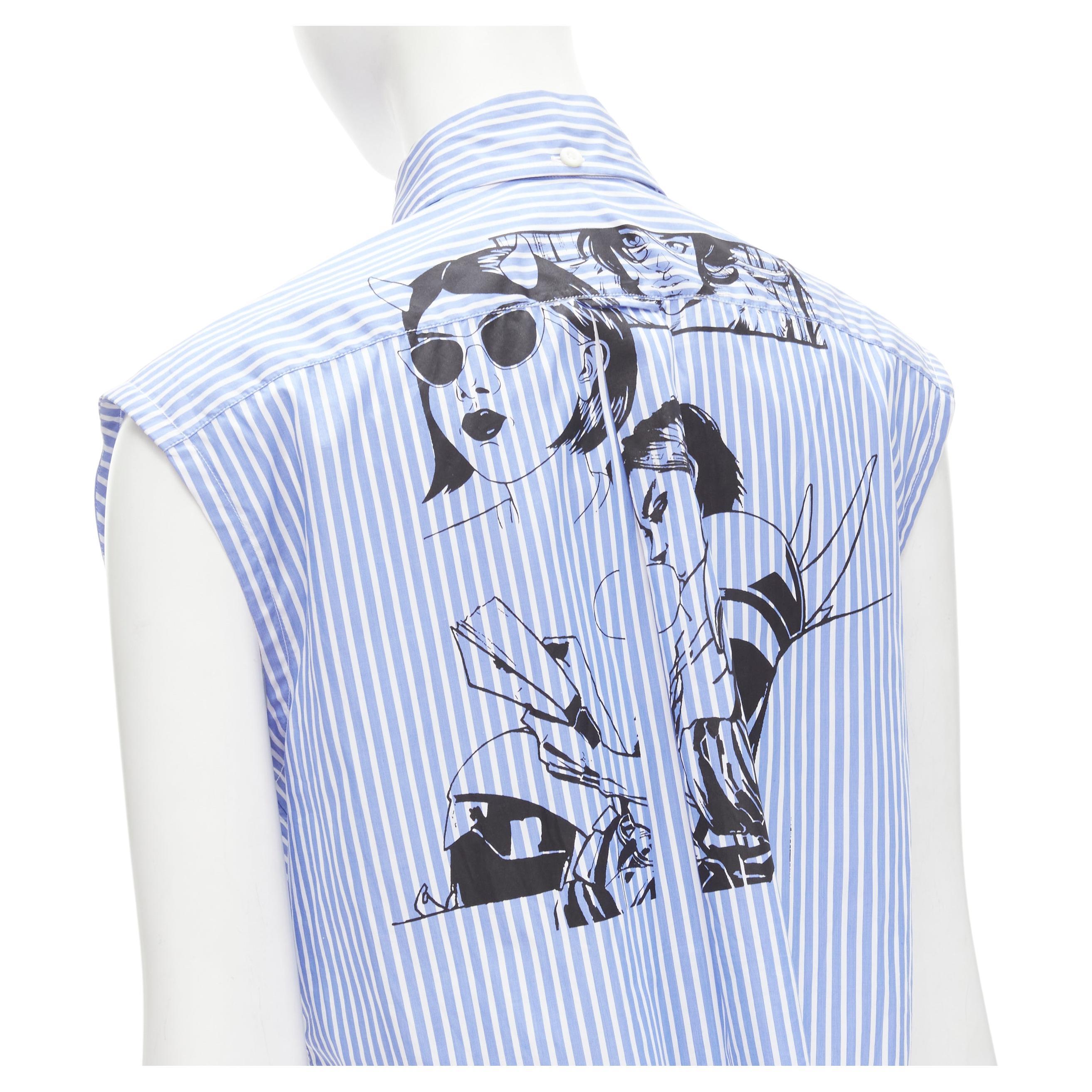 PRADA 2018 blue white striped cotton Comic print deconstructed