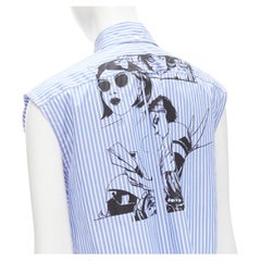 PRADA 2018 blue white striped cotton Comic print deconstructed sleeves vest S