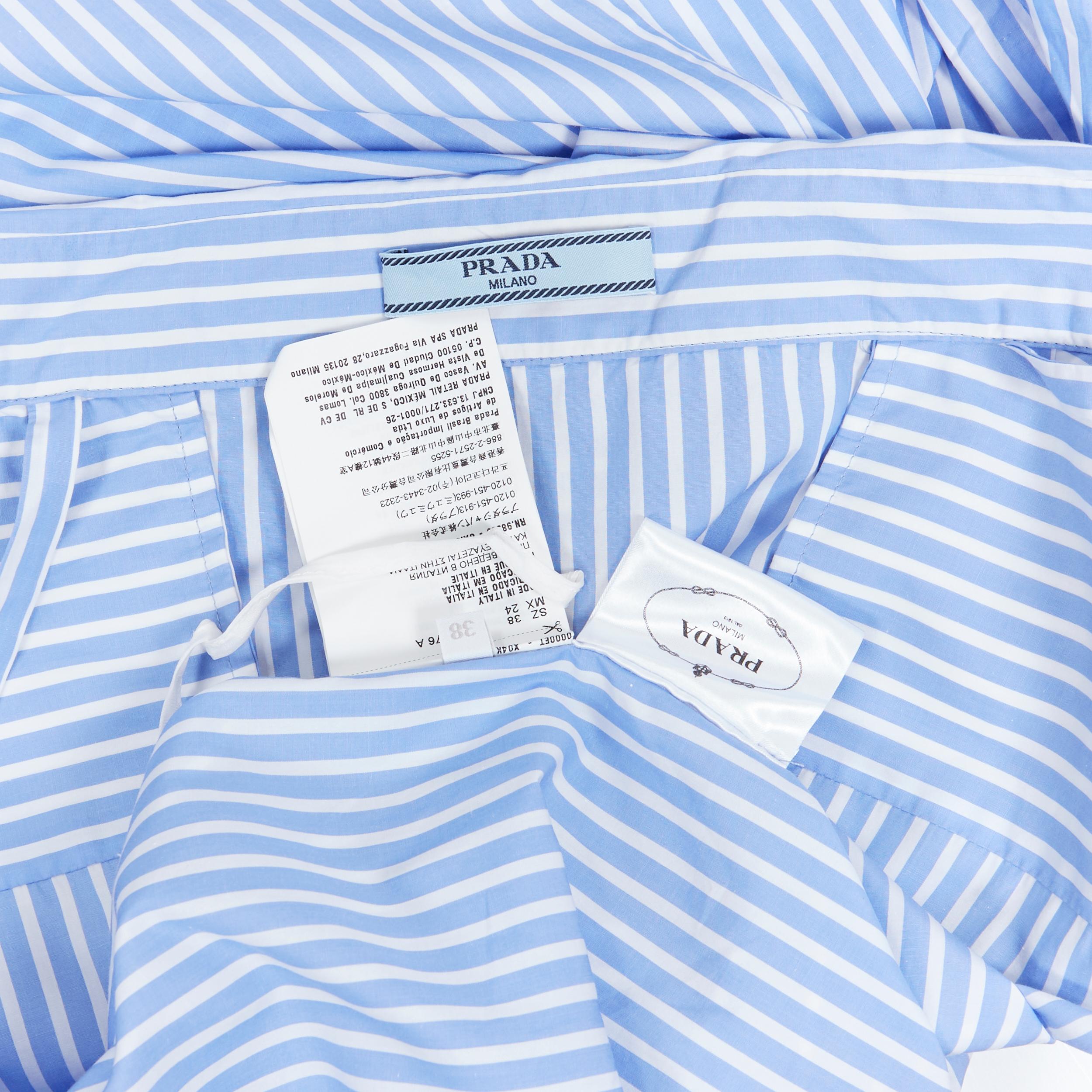 PRADA 2018 camicia oversize in cotone a righe bianche e blu IT38 XS 5