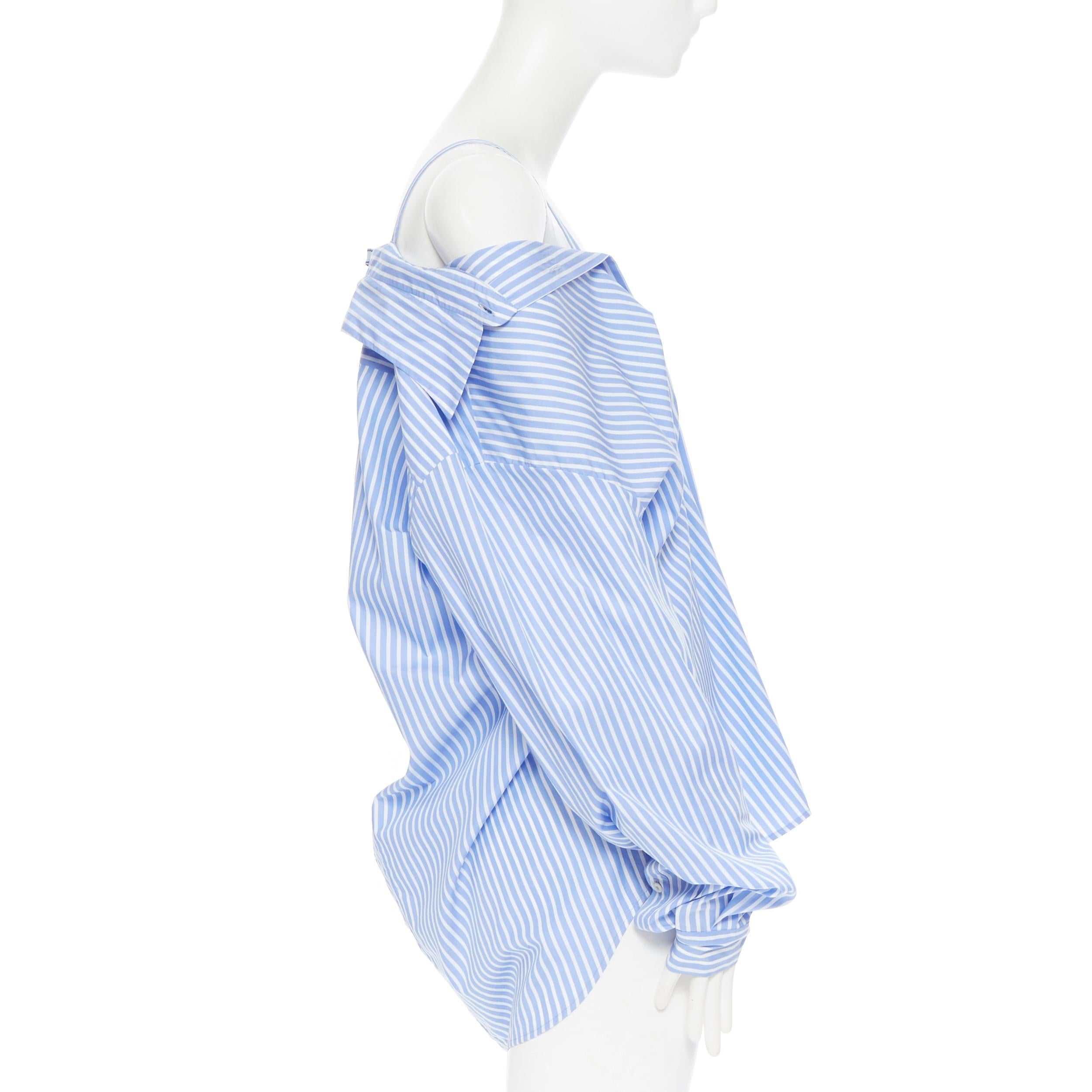 Donna PRADA 2018 camicia oversize in cotone a righe bianche e blu IT38 XS