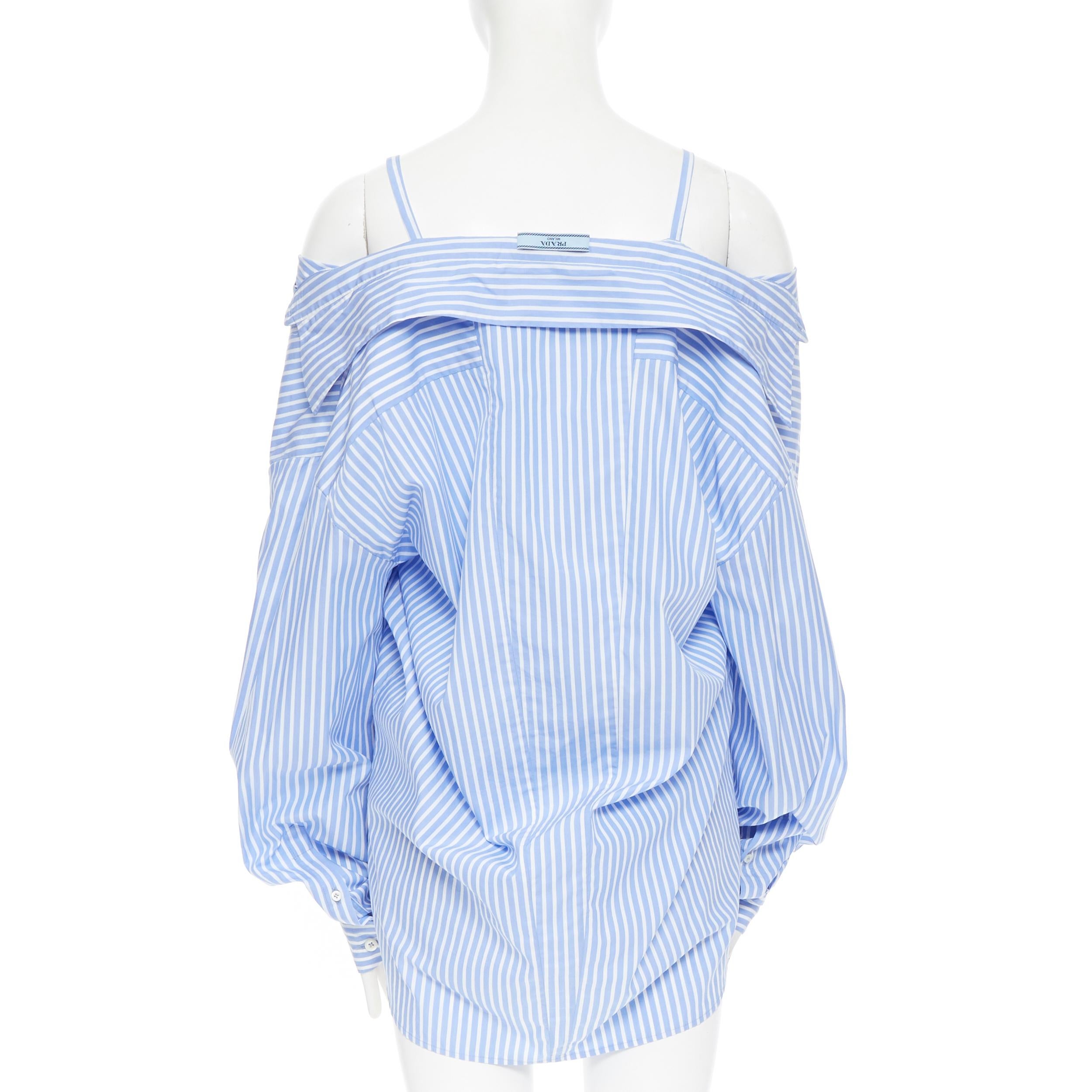 PRADA 2018 camicia oversize in cotone a righe bianche e blu IT38 XS 2