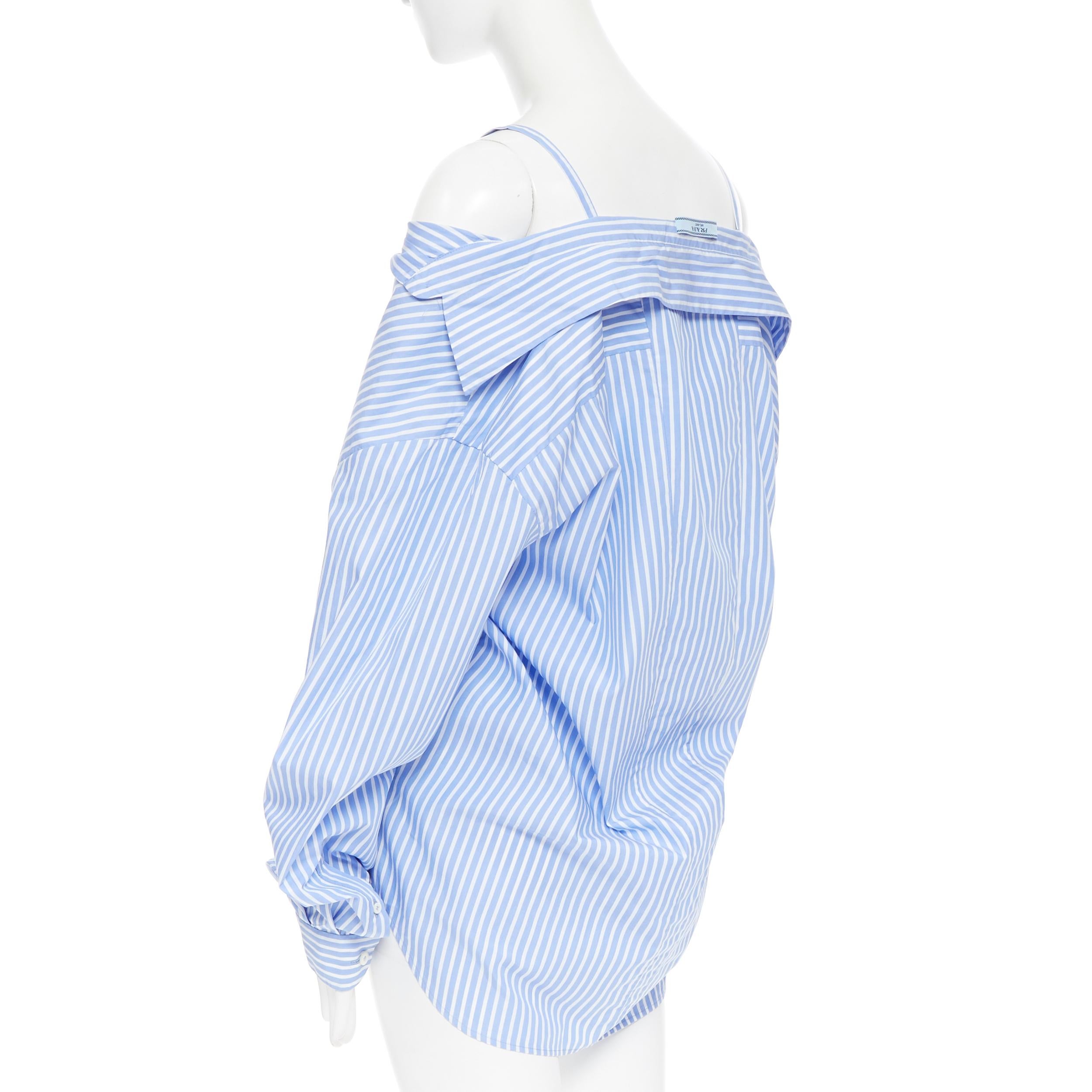 PRADA 2018 camicia oversize in cotone a righe bianche e blu IT38 XS 3