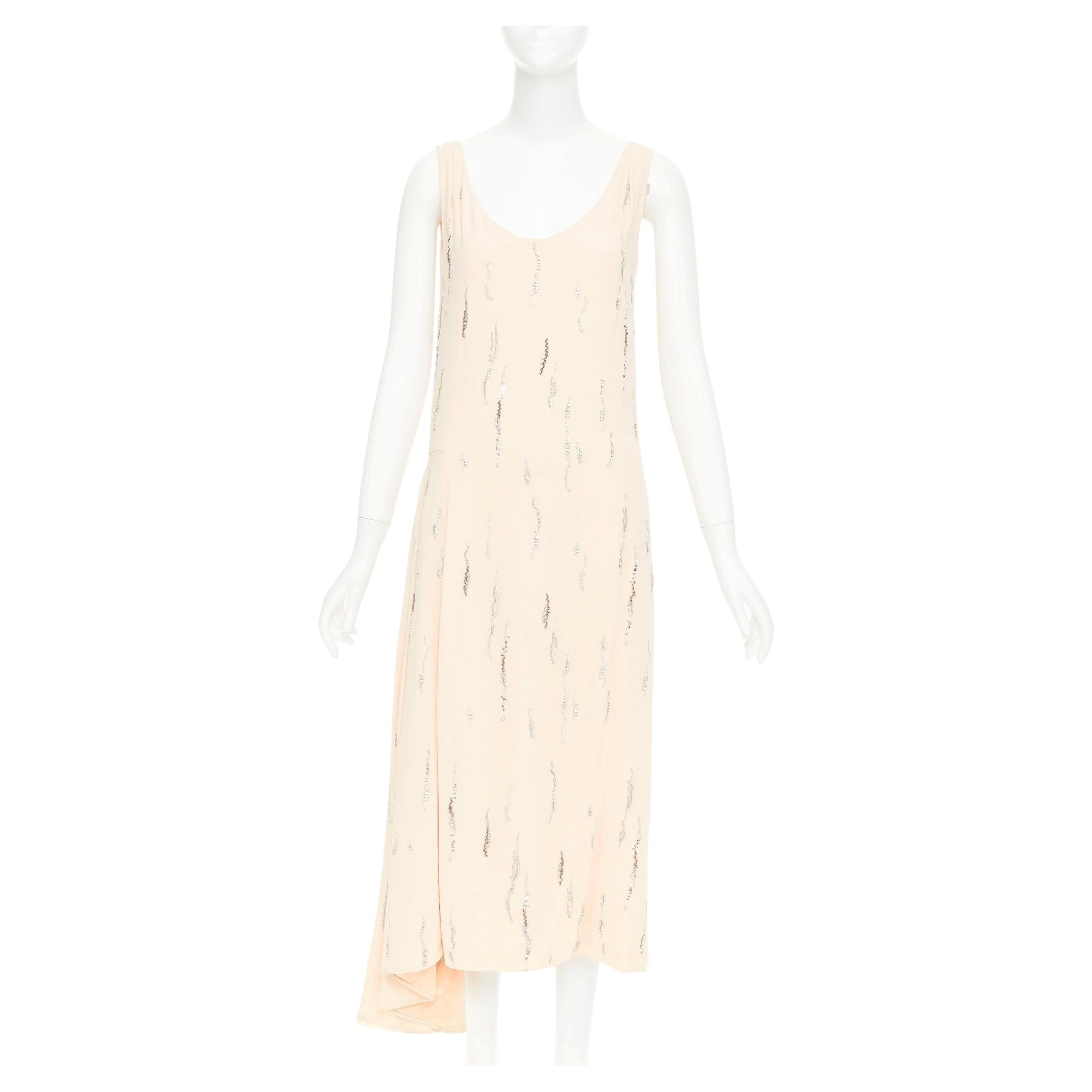 PRADA 2018 blush crepe crystal embellished asymmetric midi dress IT38 XS