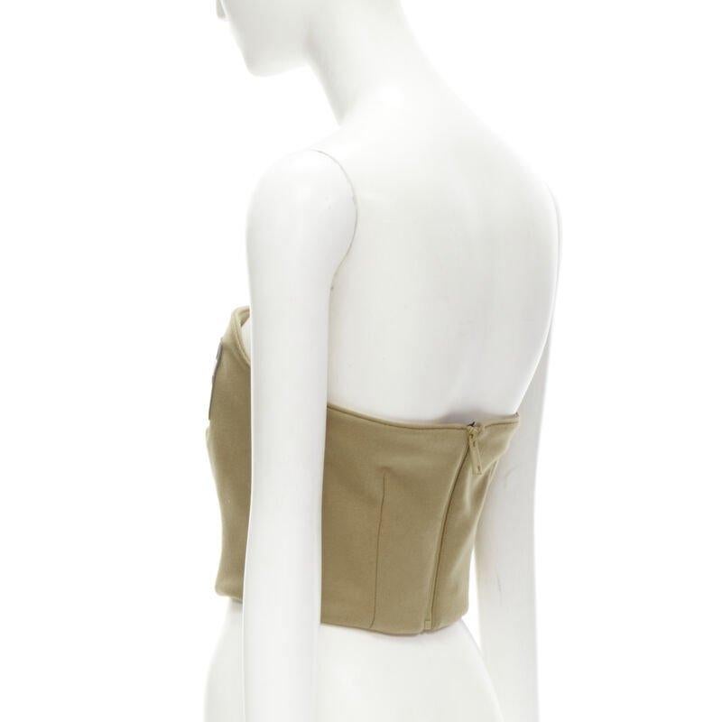 PRADA 2018 Brown Sports Logo rubber badge wool strapless bustier bustier S en vente 1